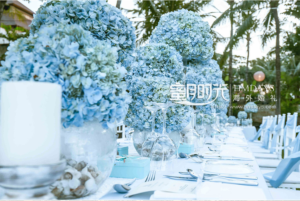 巴厘岛的蓝色主题海外婚礼布置by HMDAYS|海外婚礼定制中高端布置案例|巴厘岛婚礼布置定制案例